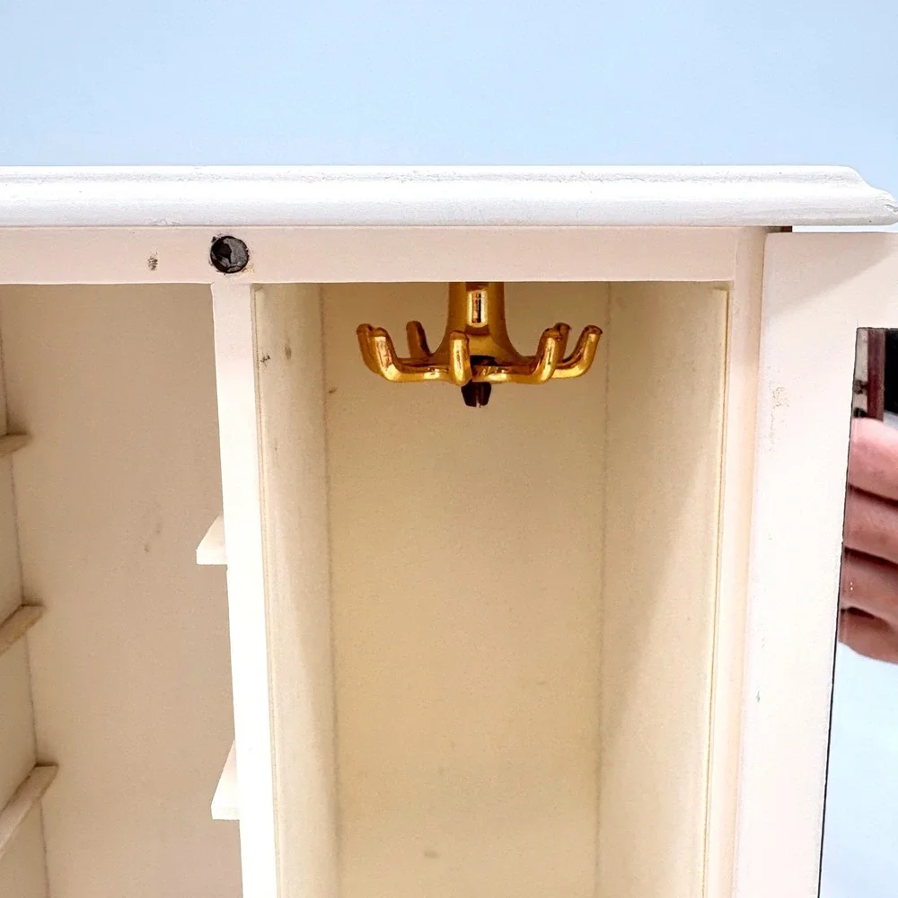 Vintage Shabby Chic White Floral Jewelry Armoire Rose Trinket Box Organizer